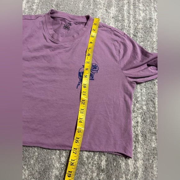 Vans Womens Crop Top Long Sleeve Tshirt Sz S Purple Skulls Roses Graphic Skater - Picture 5 of 6